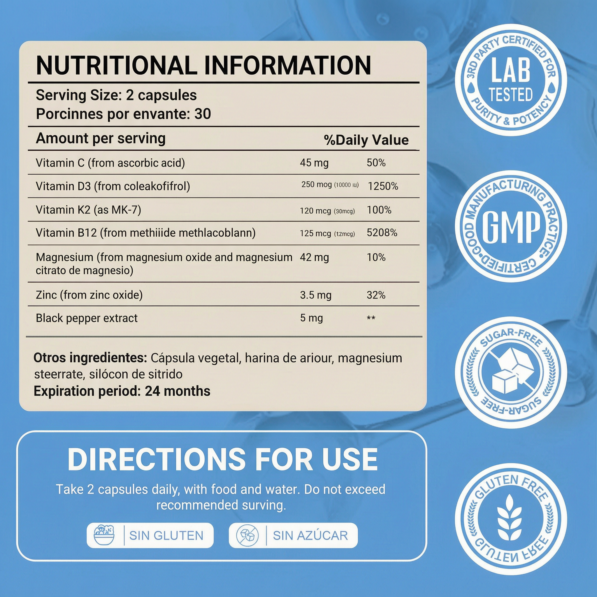 Vitamin D3 10000 iu & K2 as MK-7 120 mcg | 60 Count