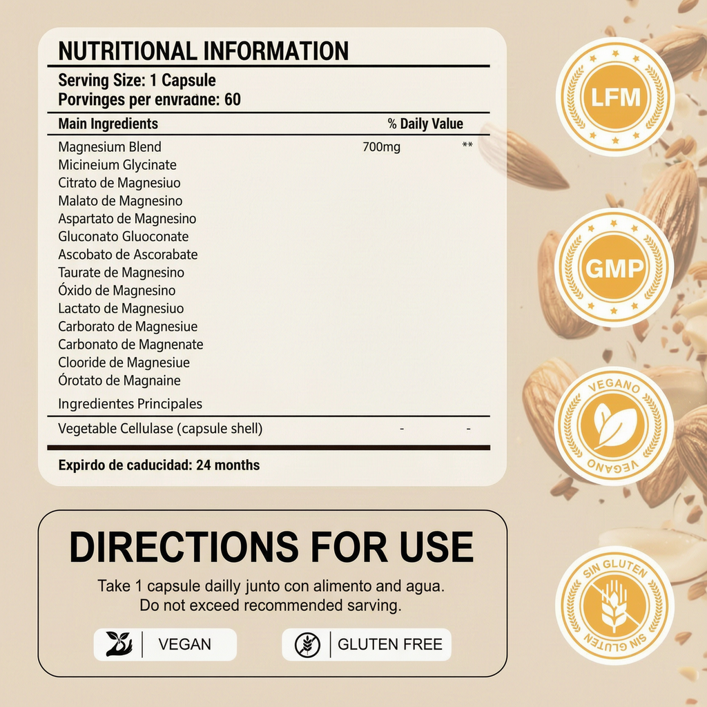 Magnesium Complex 700mg 12 in 1 Magnesium Supplement | 60 Capsules
