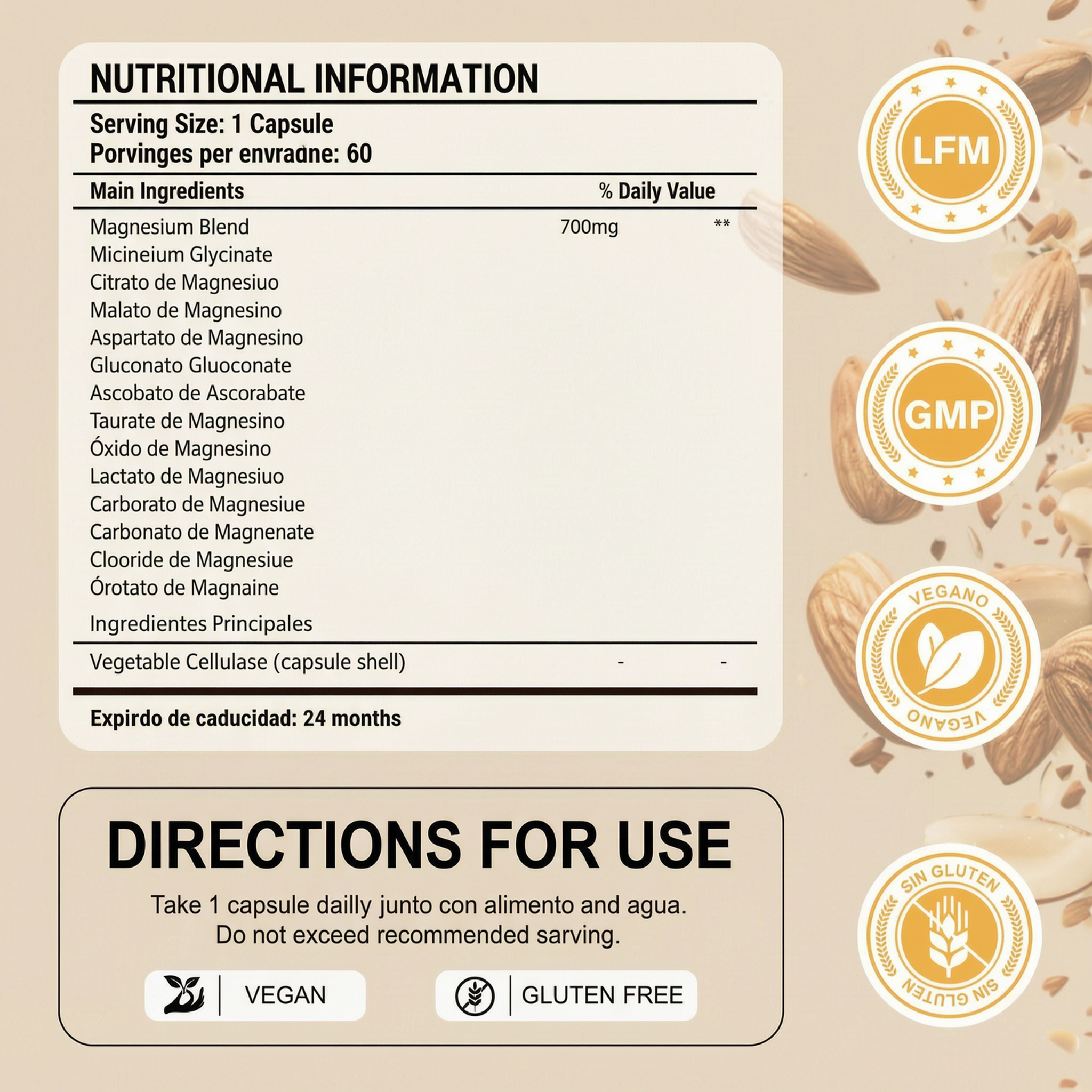 Magnesium Complex 700mg 12 in 1 Magnesium Supplement | 60 Capsules