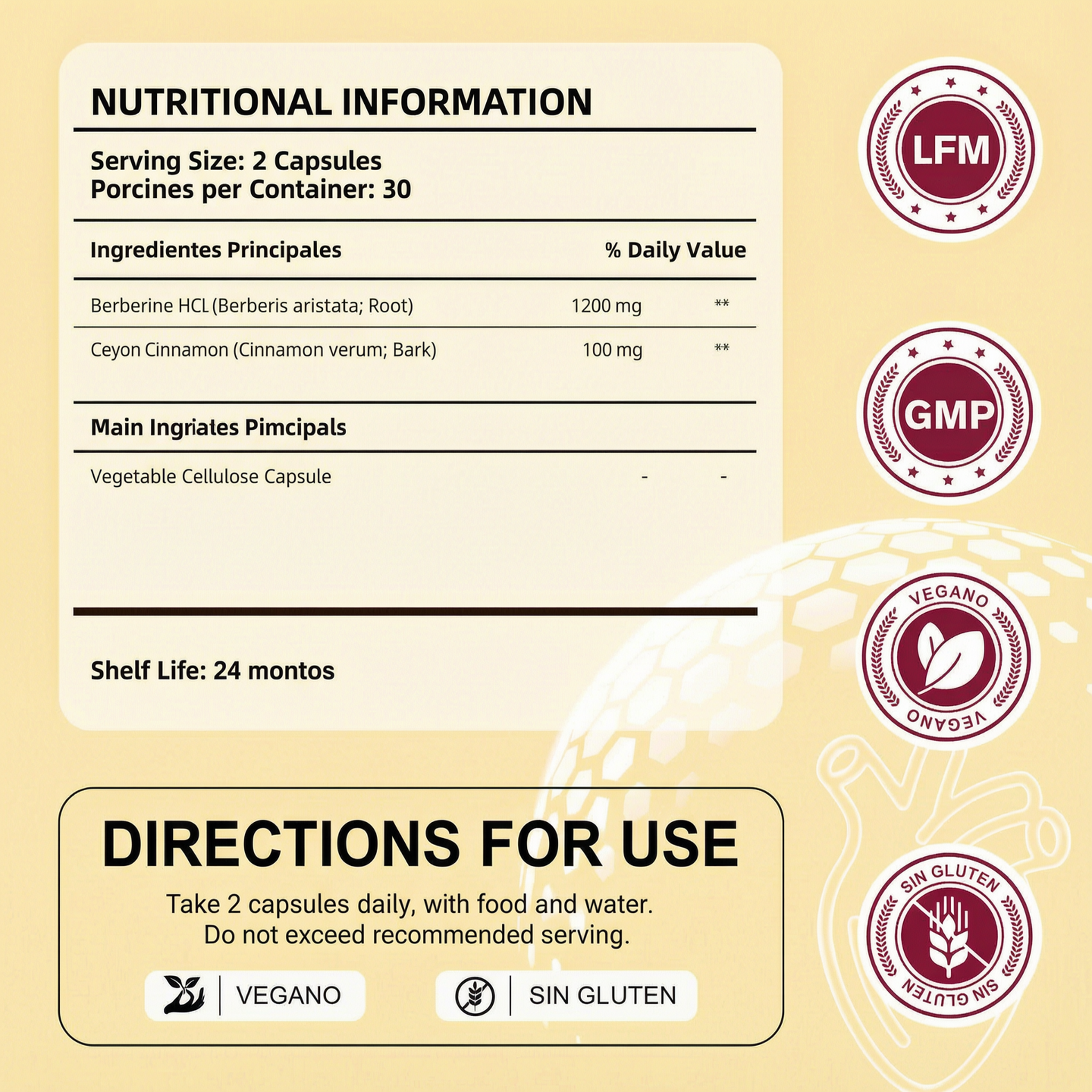 Berberine HCL 1200mg, 60 Capsules